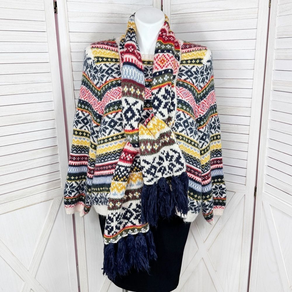 Old Navy Fair Isle Chunky Knit Sweater & Scarf White Multicolor‎ XXL